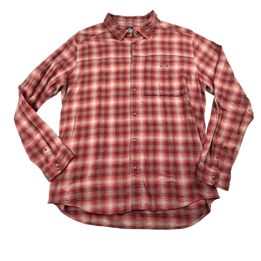 Under Armour Mens 3XL Tradesman Flex Flannel Shirt Plaid Snap Front Red Gray